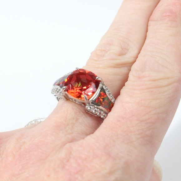 New Fire Opal multi gemstone wide band .925 sterling ring sz 7 - Picture 2 of 5